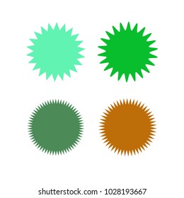 Set of vector starburst, sunburst badges. Green, brown color. Simple flat style Vintage  labels, stickers. Design elements. A collection of different types icon.