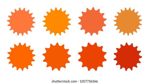 Set of vector starburst, sunburst badges. Collection orange different gradient color. Simple style Vintage labels. Design elements. Colored stickers. Vector illustration eps10 of types and colors icon
