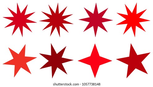Set of vector starburst, sunburst badges. Collection red different gradient color. Simple style Vintage labels. Design elements. Colored stickers. Vector illustration eps10 of types and colors icon