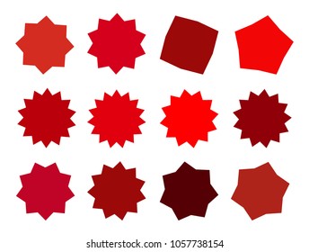 Set of vector starburst, sunburst badges. Collection red different color. Simple style Vintage labels. Design elements. Colored stickers. Vector illustration eps10 of types and colors icon