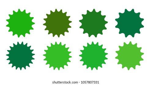 Set of vector starburst, sunburst badges. Collection green different gradient color. Simple style Vintage labels. Design elements. Colored stickers. Vector illustration eps10 of types and colors icon