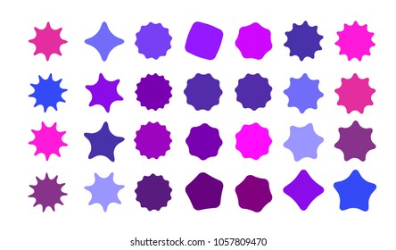 Set of vector starburst, sunburst badges. Collection purple different gradient color. Simple style Vintage labels. Design elements. Colored stickers. Vector illustration eps10 of types and colors icon