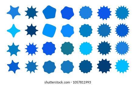 Set of vector starburst, sunburst badges. Collection blue different gradient color. Simple style Vintage labels. Design elements. Colored stickers. Vector illustration eps10 of types and colors icon