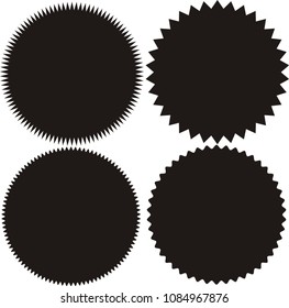Set of vector starburst, sunburst badges. Black on white color. Simple flat style Vintage labels, stickers. Design elements. A collection of different types icon.