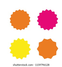 Set of vector starburst, sunburst badges. Four different colors and shapes. Simple flat style Vintage labels. Design elements. Colored stickers. A collection of different types and colors icon