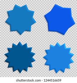 Set of vector starburst, sunburst badges. Collection blue different gradient color. Simple style Vintage labels. Design elements. Colored stickers. Vector illustration eps10 of types and colors icon