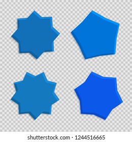 Set of vector starburst, sunburst badges. Collection blue different gradient color. Simple style Vintage labels. Design elements. Colored stickers. Vector illustration eps10 of types and colors icon