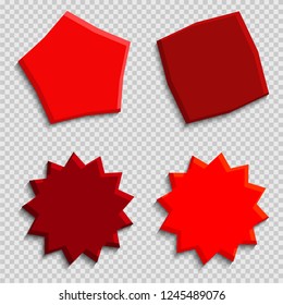 Set of vector starburst, sunburst badges. Collection red different color. Simple style Vintage labels. Design elements. Colored stickers. Vector illustration eps10 of types and colors icon