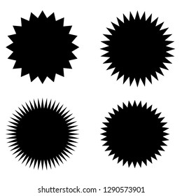 Set of vector starburst, sunburst badges. Black on white color. Simple flat style Vintage labels, stickers. Design elements. A collection of different types icon. 