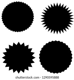 Set of vector starburst, sunburst badges. Black on white color. Simple flat style Vintage labels, stickers. Design elements. A collection of different types icon. 