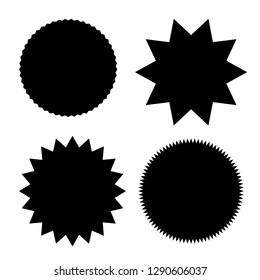 Set of vector starburst, sunburst badges. Black on white color. Simple flat style Vintage labels, stickers. Design elements. A collection of different types icon. 