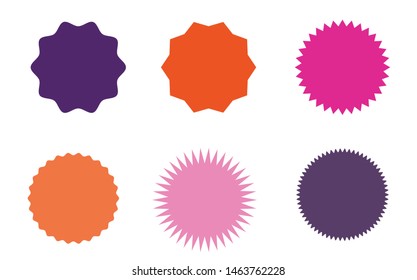 Set of vector starburst, sunburst badges. Different color. Simple flat style Vintage labels. Design elements. Colored stickers. A collection of different types and colors icon.