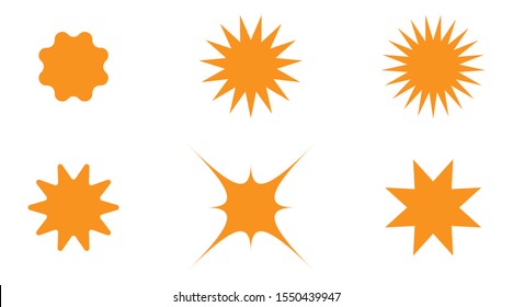 Set of vector starburst, sunburst badges. Simple flat style labels. Design elements. Colored stickers,  icon. A collection of different shapes, types, colors speech bubbles, explosion