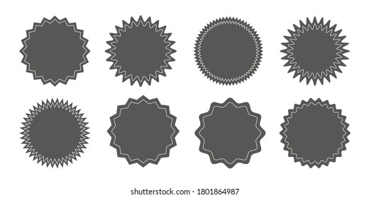 Set of vector starburst, sunburst badges. Black icons on white background. Simple flat style vintage labels, stickers.