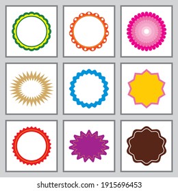 Set of vector starburst, sunburst badges.  Simple flat style vintage labels, stickers, price tag, logo, shape