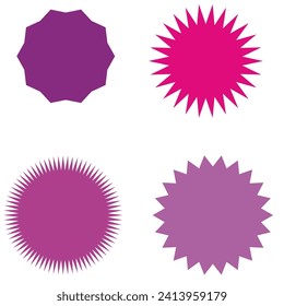 Set of vector starburst, sunburst badges.  Simple flat style Vintage labels. Design elements. Colored stickers. A collection of different types and colors icon. eps 10