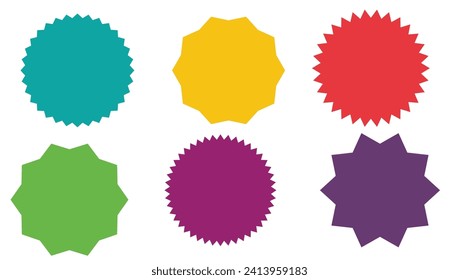 Set of vector starburst, sunburst badges.  Simple flat style Vintage labels. Design elements. Colored stickers. A collection of different types and colors icon. eps 10