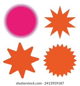Set of vector starburst, sunburst badges.  Simple flat style Vintage labels. Design elements. Colored stickers. A collection of different types and colors icon. eps 10