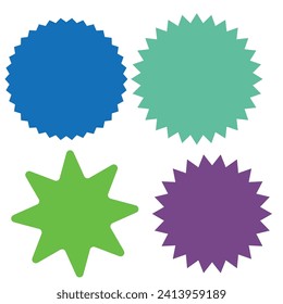 Set of vector starburst, sunburst badges.  Simple flat style Vintage labels. Design elements. Colored stickers. A collection of different types and colors icon. eps 10