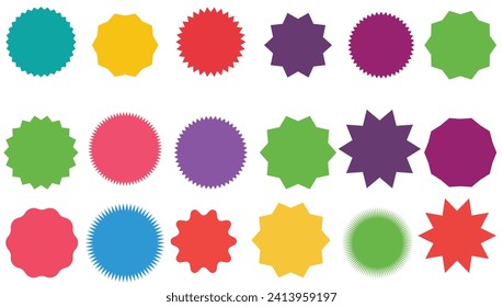 Set of vector starburst, sunburst badges.  Simple flat style Vintage labels. Design elements. Colored stickers. A collection of different types and colors icon. eps 10