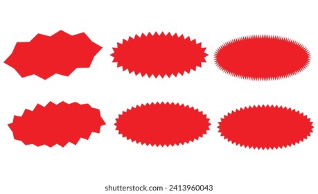 Set of vector starburst, sunburst badges. Simple flat style Vintage labels. Design elements. red stickers. A collection of different types and colors icon.