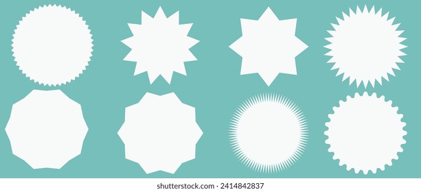 Set of vector starburst, sunburst badges. Nine different color. Simple flat style Vintage labels. Design elements. Colored stickers. A collection of different types and colors icon. eps 10