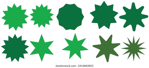 Set of vector starburst, sunburst badges. Nine different color. Simple flat style Vintage labels. Design elements. Colored stickers. A collection of different types and colors icon. eps 10