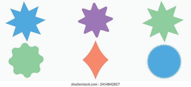 Set of vector starburst, sunburst badges. Nine different color. Simple flat style Vintage labels. Design elements. Colored stickers. A collection of different types and colors icon. eps 10