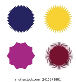 Set of vector starburst, sunburst badges. Different color. Simple flat style Vintage labels. Colored stickers 6 7 1