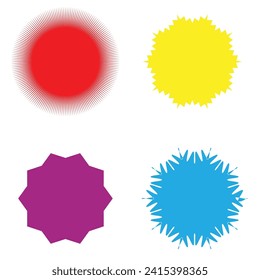 Juego de starburst vectorial, insignias de arrebato de sol. Color diferente. Sencillas etiquetas Vintage de estilo plano. Etiquetas coloreadas 5 4 2 1