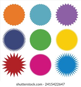 Set of vector starburst, sunburst badges. Vintage labels. Colored stickers. A collection of different types and colors icon. Design elements. Colored stickers.
