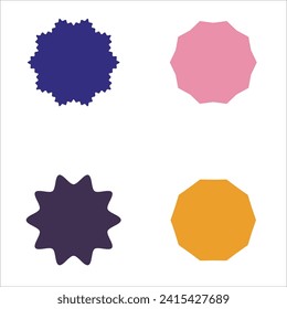  Set of vector starburst, sunburst badges. Different color. Simple flat style Vintage labels. Colored stickers 5 7 8