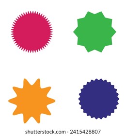 Set of vector starburst, sunburst badges. Different color. Simple flat style Vintage labels. Colored stickers 3 3 3 0