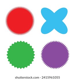 Set of vector starburst, sunburst badges. ten different color. Simple flat style Vintage labels. Design elements. Colored stickers. A collection of different types and colors icon. eps 10