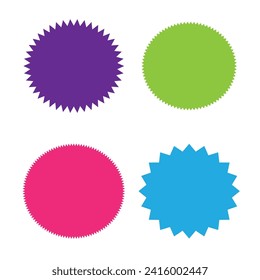 Set of vector starburst, sunburst badges. Nine different color. Simple flat style Vintage labels. Design elements. Colored stickers. A collection of different types and colors icon