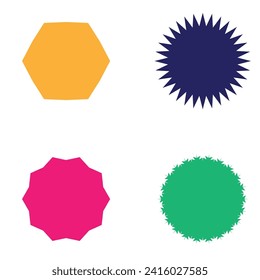 Set of vector starburst, sunburst badges. Different color. Simple flat style Vintage labels. Colored stickers 5 6 3