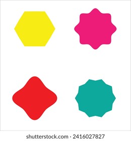 Set of vector starburst, sunburst badges. Different color. Simple flat style Vintage labels. Colored stickers 5 8 0
