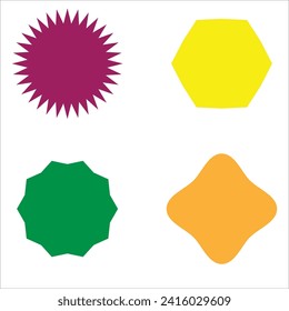 Set of vector starburst, sunburst badges. Different color. Simple flat style Vintage labels. Colored stickers 2 1 3