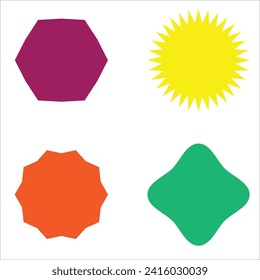 Set of vector starburst, sunburst badges. Different color. Simple flat style Vintage labels. Colored sticker 7 9 0 1