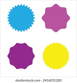 Set of vector starburst, sunburst badges. Different color. Simple flat style Vintage labels. Colored stickers 