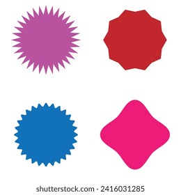 Set of vector starburst, sunburst badges. Different color. Simple flat style Vintage labels. Colored stickers 