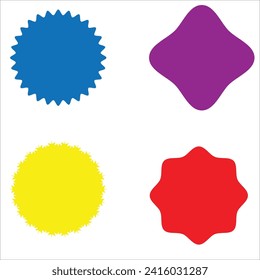 Set of vector starburst, sunburst badges. Different color. Simple flat style Vintage labels. Colored stickers 