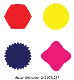 Set of vector starburst, sunburst badges. Different color. Simple flat style Vintage labels. Colored stickers 