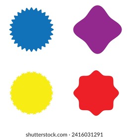 Set of vector starburst, sunburst badges. Different color. Simple flat style Vintage labels. Colored stickers 