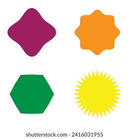  Set of vector starburst, sunburst badges. Different color. Simple flat style Vintage labels. Colored stickers 9 0 8 1