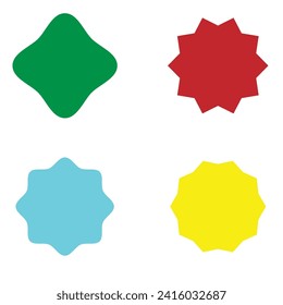  Set of vector starburst, sunburst badges. Different color. Simple flat style Vintage labels. Colored stickers 7 8 3 3