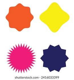  Set of vector starburst, sunburst badges. Different color. Simple flat style Vintage labels. Colored stickers 7 0 0 0