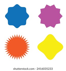  Set of vector starburst, sunburst badges. Different color. Simple flat style Vintage labels. Colored stickers 8 8 9 0