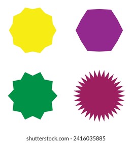  Set of vector starburst, sunburst badges. Different color. Simple flat style Vintage labels. Colored stickers  7 7 6