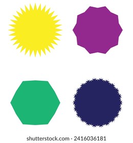  Set of vector starburst, sunburst badges. Different color. Simple flat style Vintage labels. Colored stickers 6 0 0